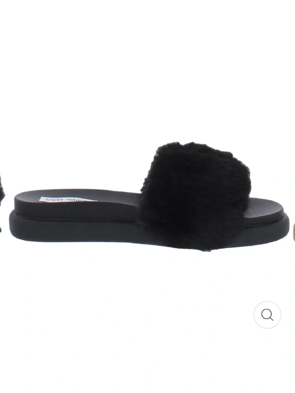 Steve Madden Delphina Faux Fur Open Toe Slide Slipper Sandals in Black - Picture 4 of 9